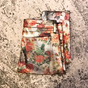 Fidelity metallic coated floral jeans